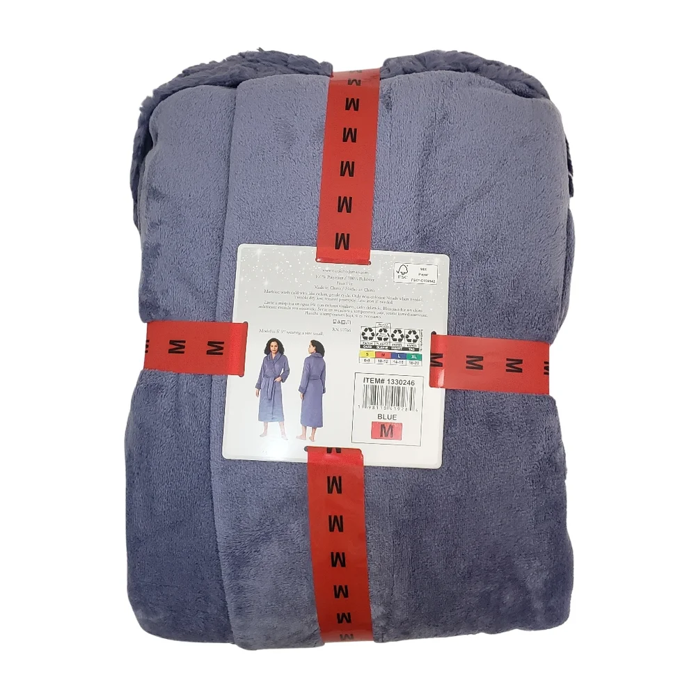 Carole Hochman Medium Bathrobe Robe Blue Plush Soft Midweight Wrap Cozy Gift